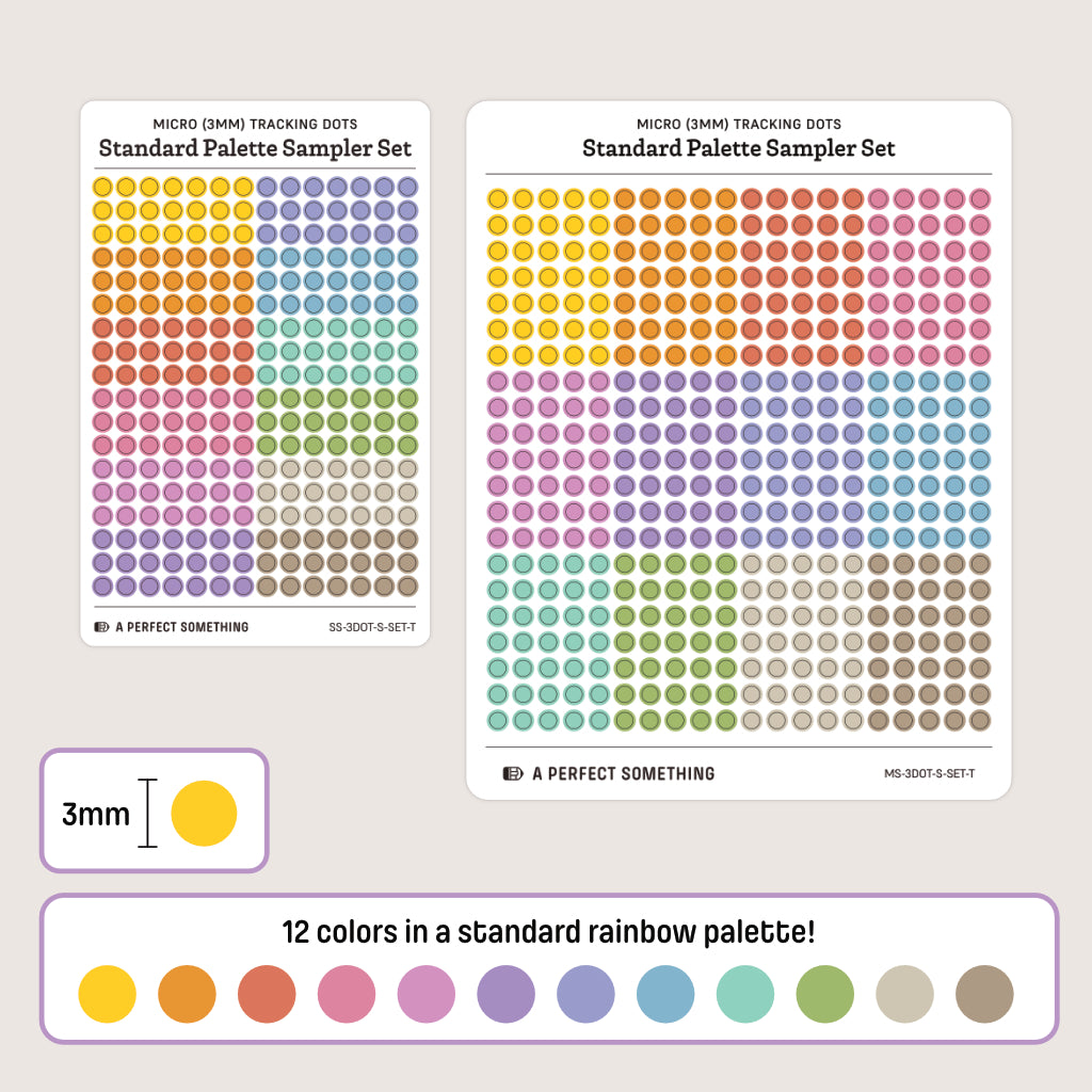 Micro (3mm) Tracking Dot Stickers: Standard Color Palette Sampler Sets