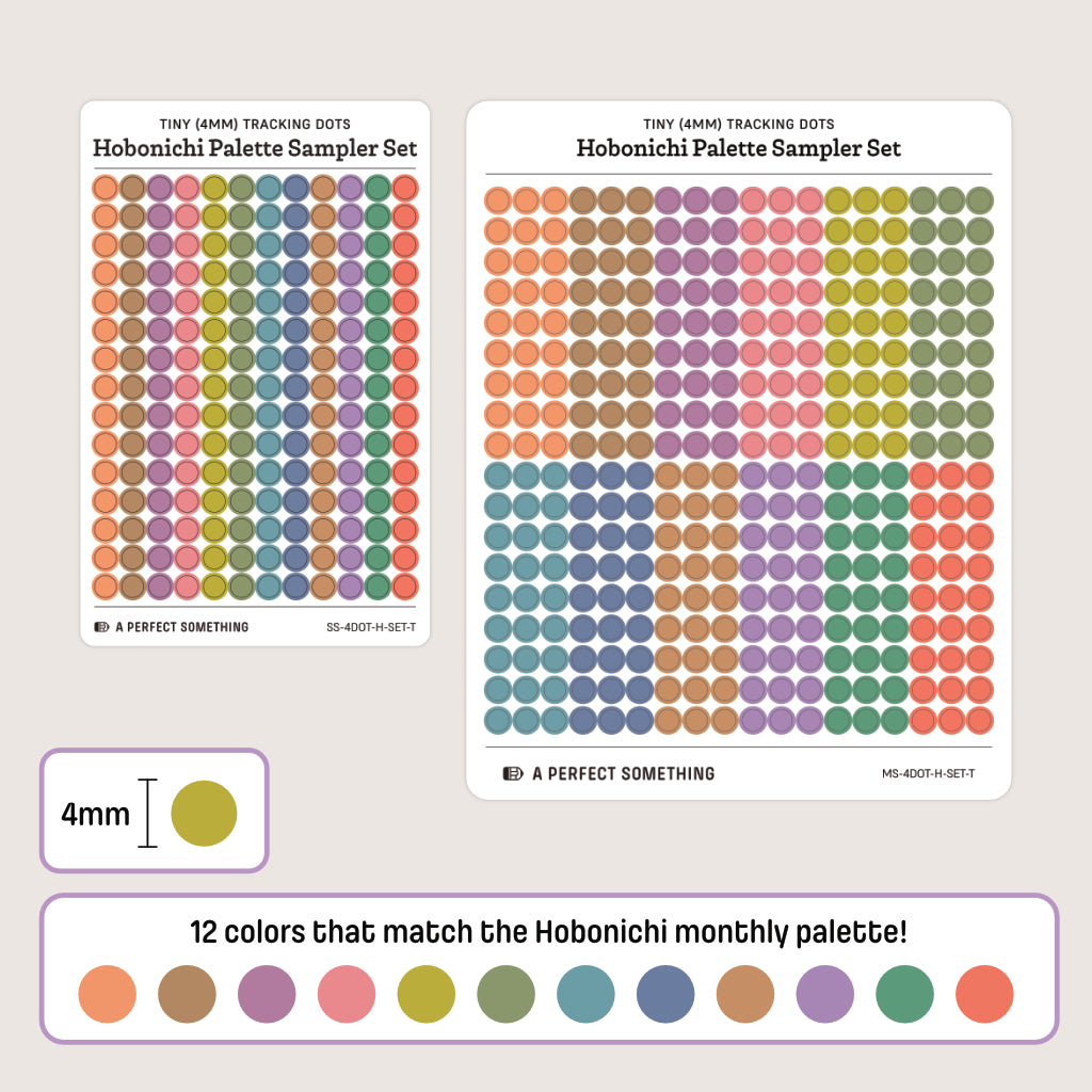 Tiny (4mm) Tracking Dot Stickers: Hobonichi Color Palette Sampler Sets