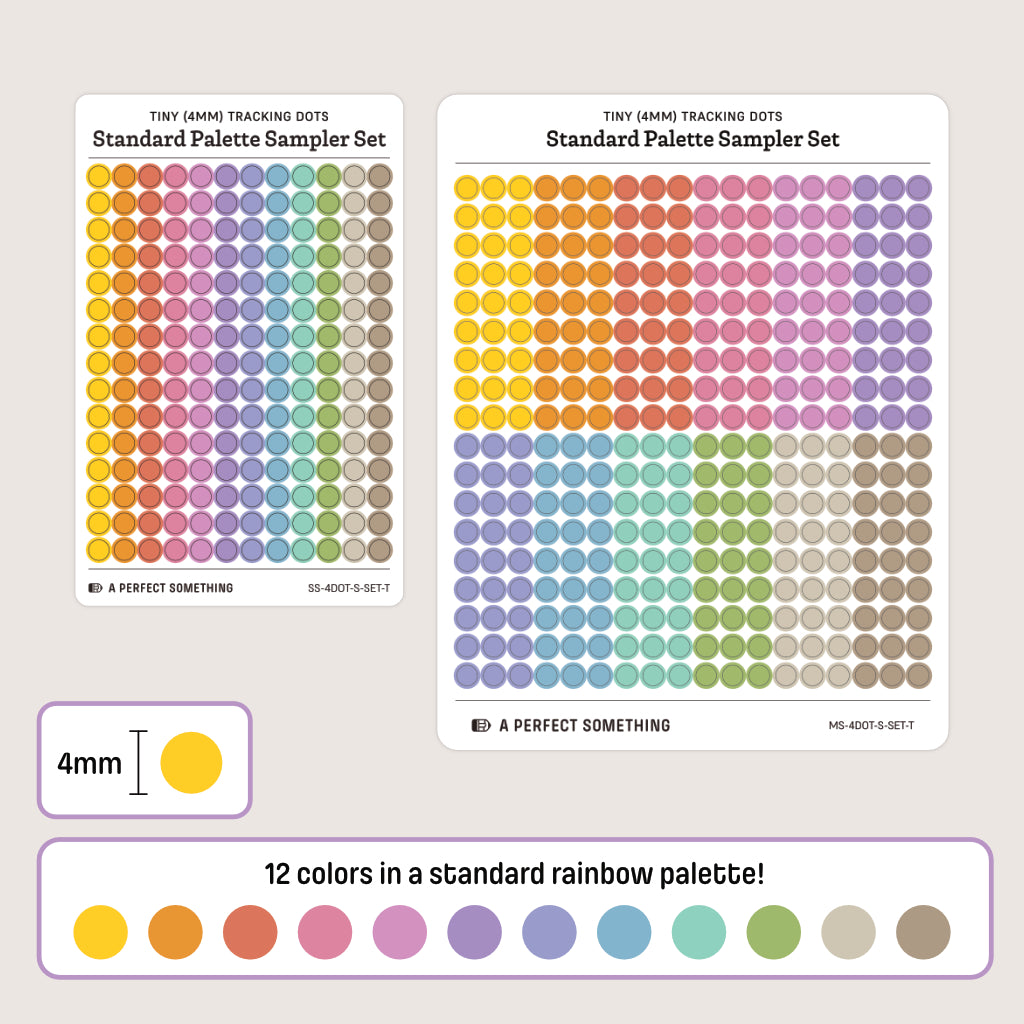 Tiny (4mm) Tracking Dot Stickers: Standard Color Palette Sampler Sets