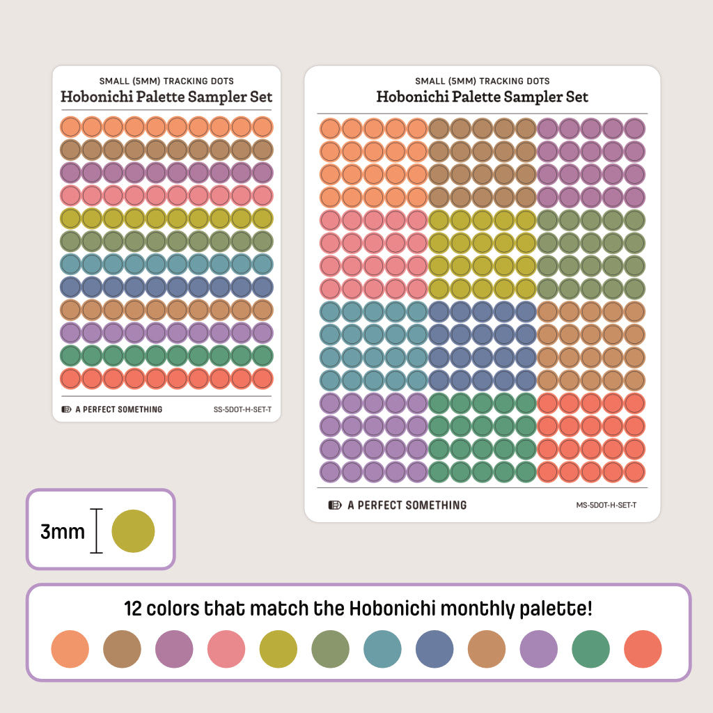 Small (5mm) Tracking Dot Stickers: Hobonichi Color Palette Sampler Sets