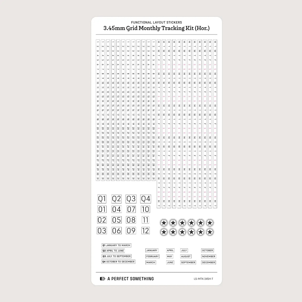 3.45mm Grid Layout Stickers: Monthly Tracking Kits (fits Hobonichi A6 HON and Techo Original A6 (beige covers only) and A6 Avec monthly sections