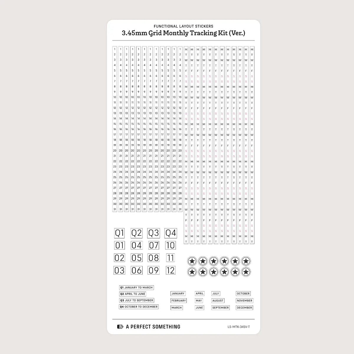 3.45mm Grid Layout Stickers: Monthly Tracking Kits (fits Hobonichi A6 HON and Techo Original A6 (beige covers only) and A6 Avec monthly sections