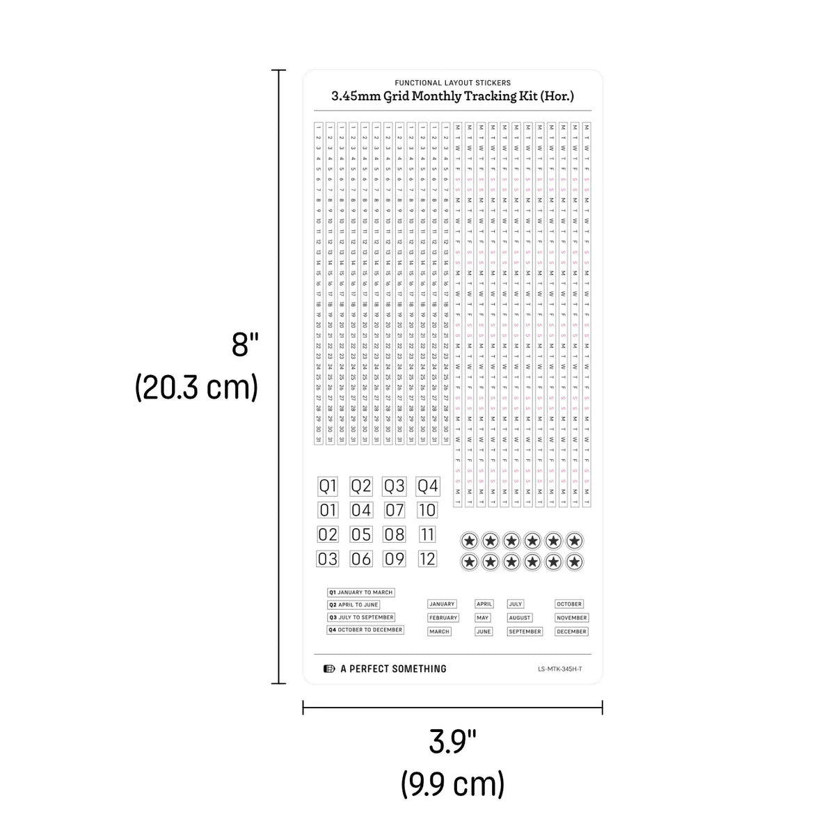 3.45mm Grid Layout Stickers: Monthly Tracking Kits (fits Hobonichi A6 HON and Techo Original A6 (beige covers only) and A6 Avec monthly sections