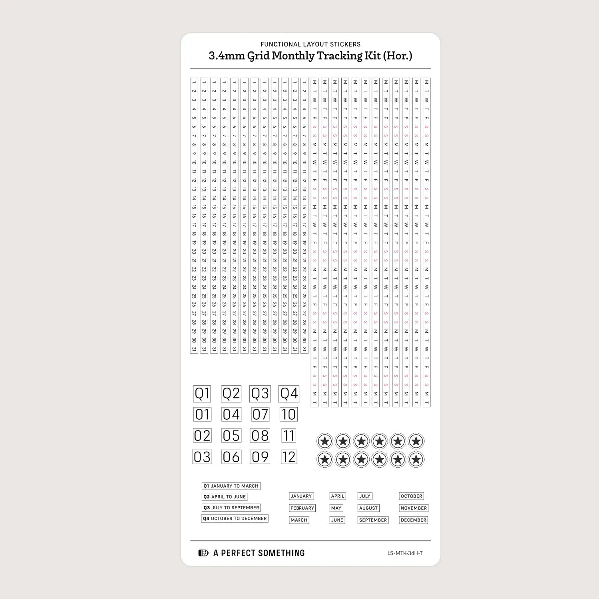 3.4mm Grid Layout Stickers: Monthly Tracking Kits (fits Hobonichi Weeks monthly section)