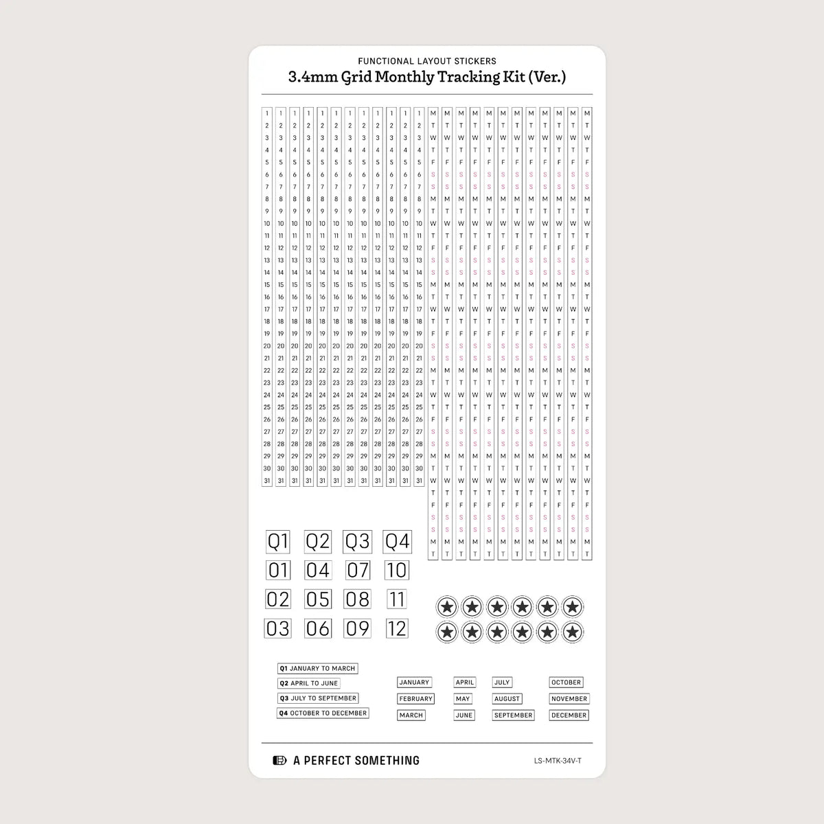 3.4mm Grid Layout Stickers: Monthly Tracking Kits (fits Hobonichi Weeks monthly section)