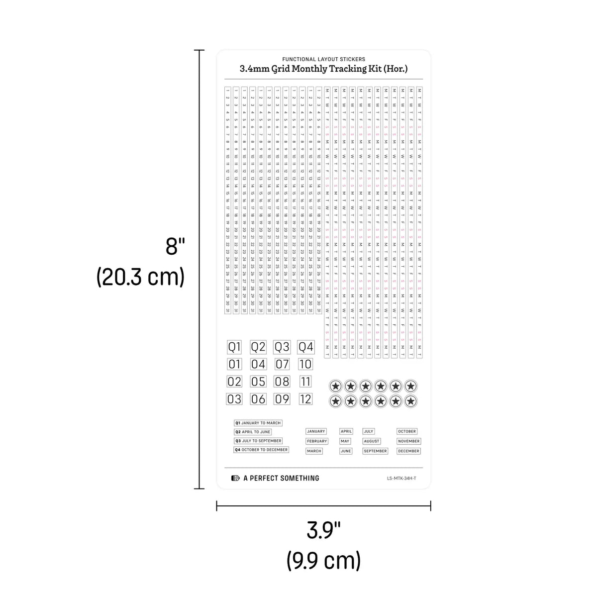 3.4mm Grid Layout Stickers: Monthly Tracking Kits (fits Hobonichi Weeks monthly section)