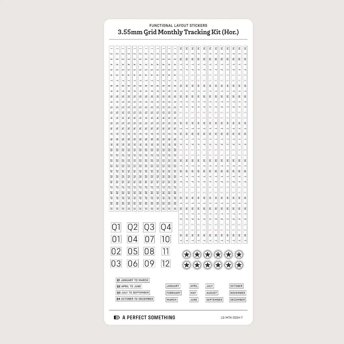 3.55mm Grid Layout Stickers: Monthly Tracking Kits (fits Hobonichi Weeks weekly and blank grid sections)