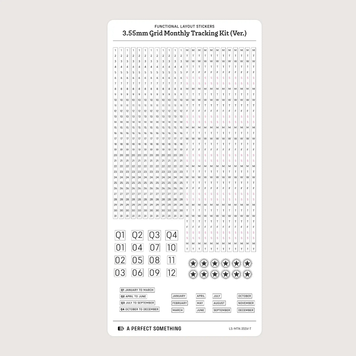 3.55mm Grid Layout Stickers: Monthly Tracking Kits (fits Hobonichi Weeks weekly and blank grid sections)