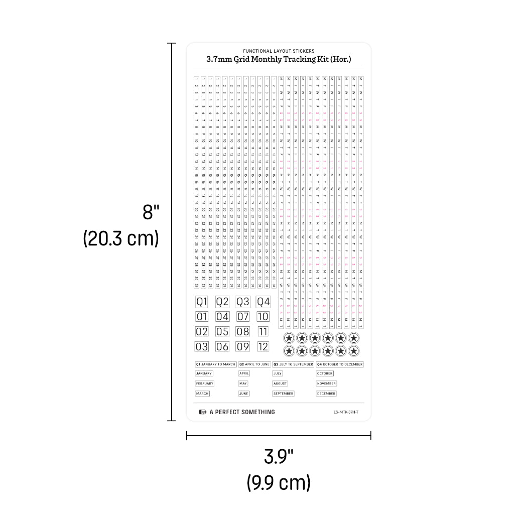 3.7mm Grid Layout Stickers: Monthly Tracking Kits