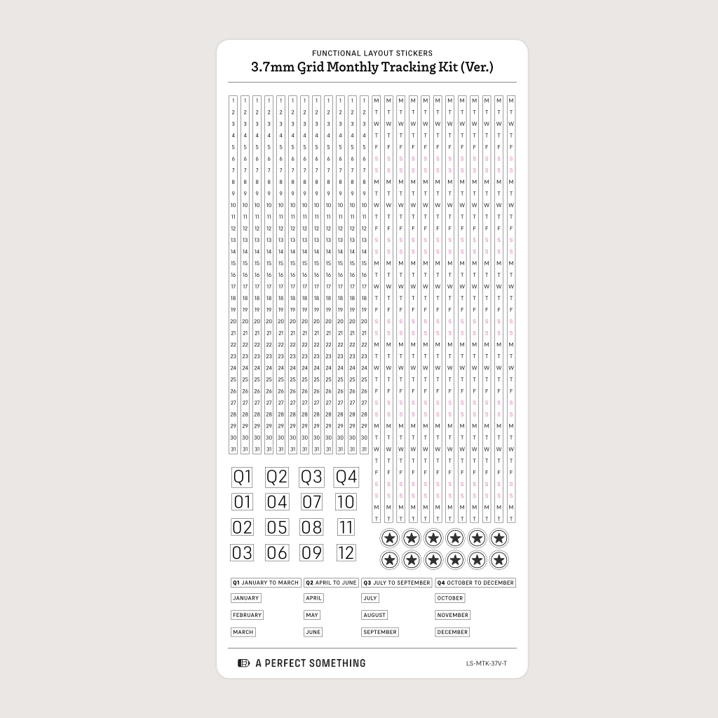 3.7mm Grid Layout Stickers: Monthly Tracking Kits
