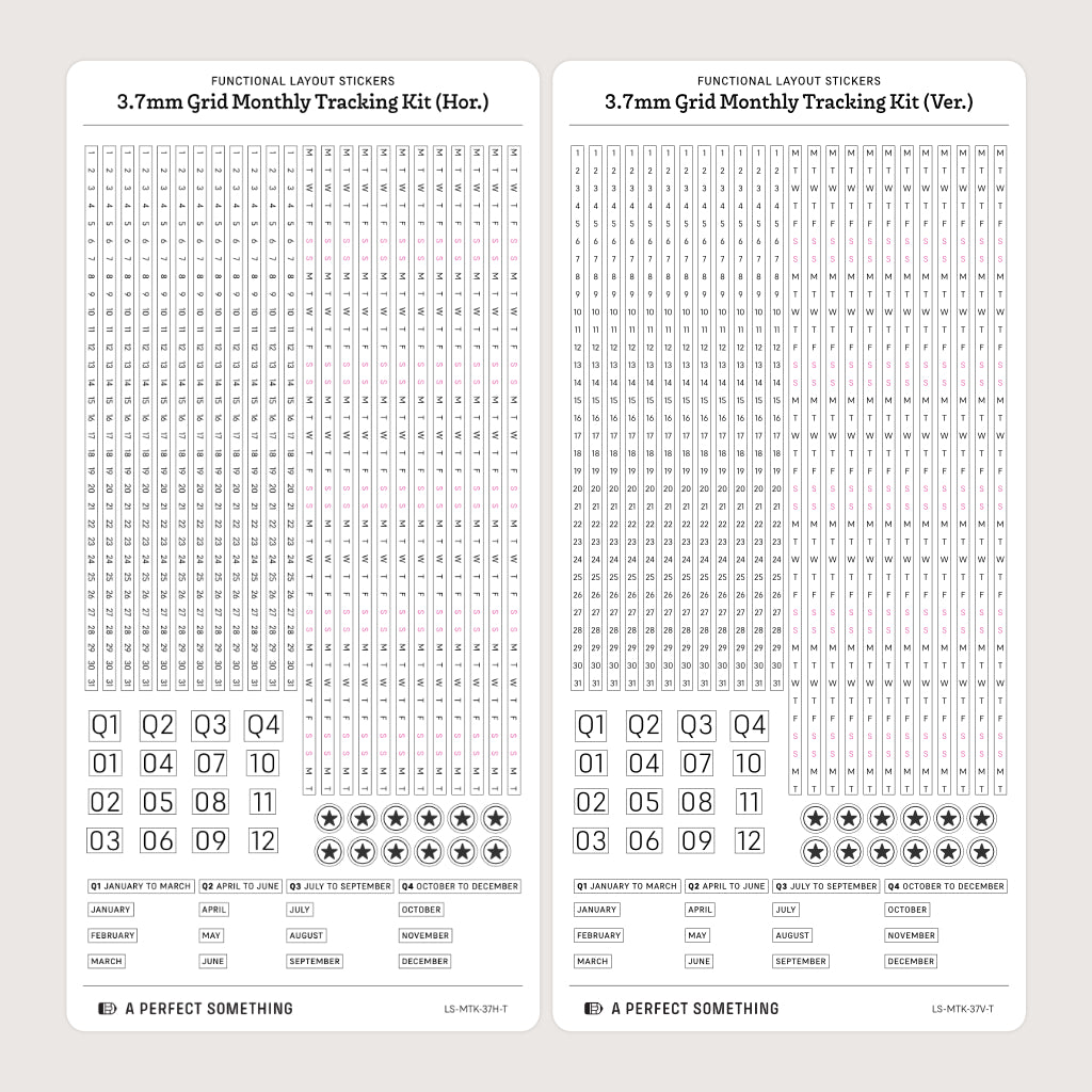 3.7mm Grid Layout Stickers: Monthly Tracking Kits