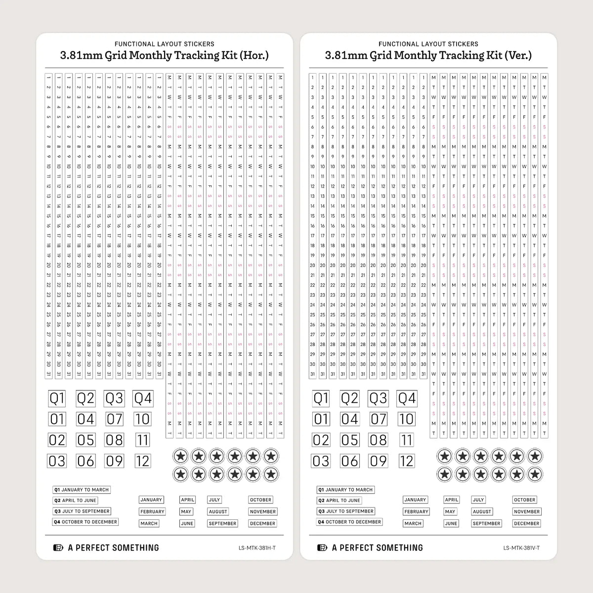 3.81mm Grid Layout Stickers: Monthly Tracking Kits (fits Aura Estelle planners)