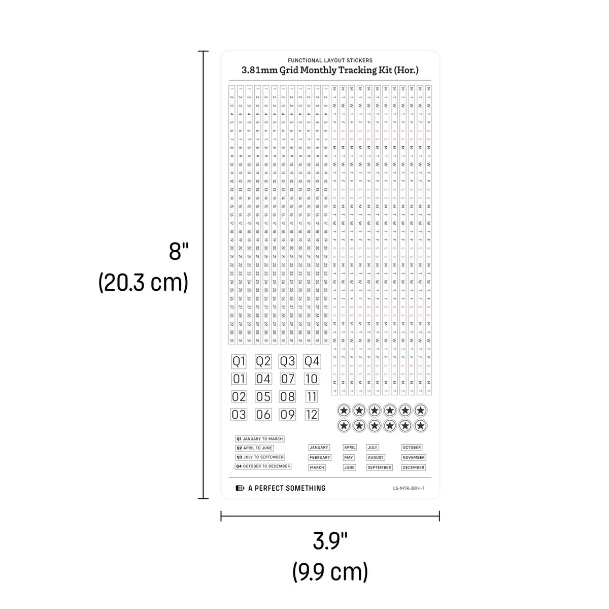 3.81mm Grid Layout Stickers: Monthly Tracking Kits (fits Aura Estelle planners)