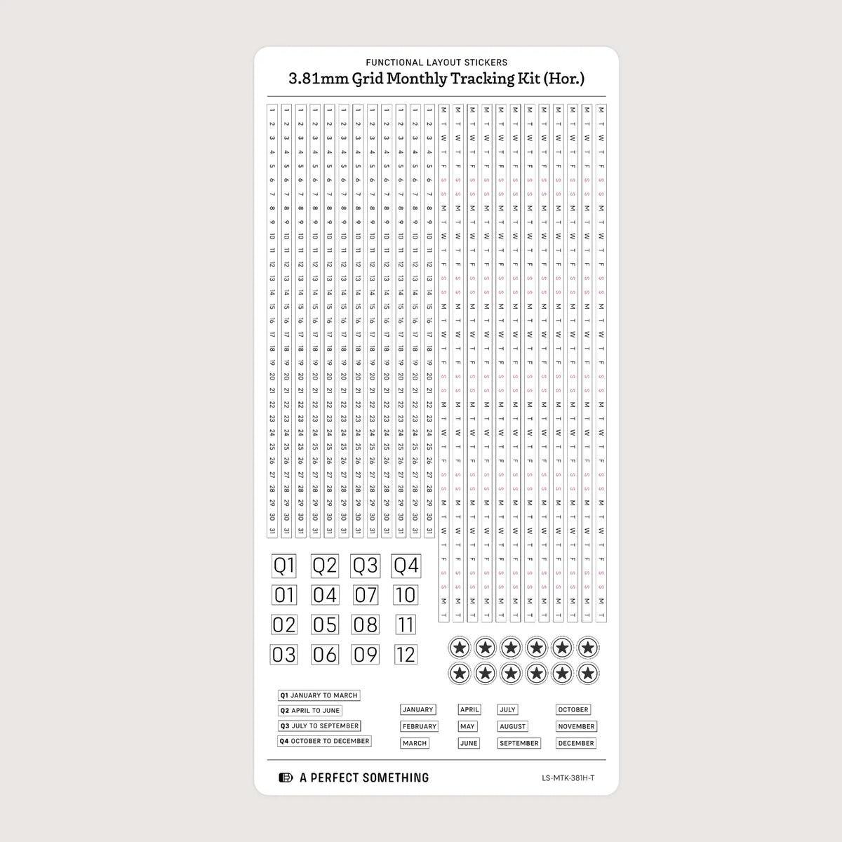 3.81mm Grid Layout Stickers: Monthly Tracking Kits (fits Aura Estelle planners)