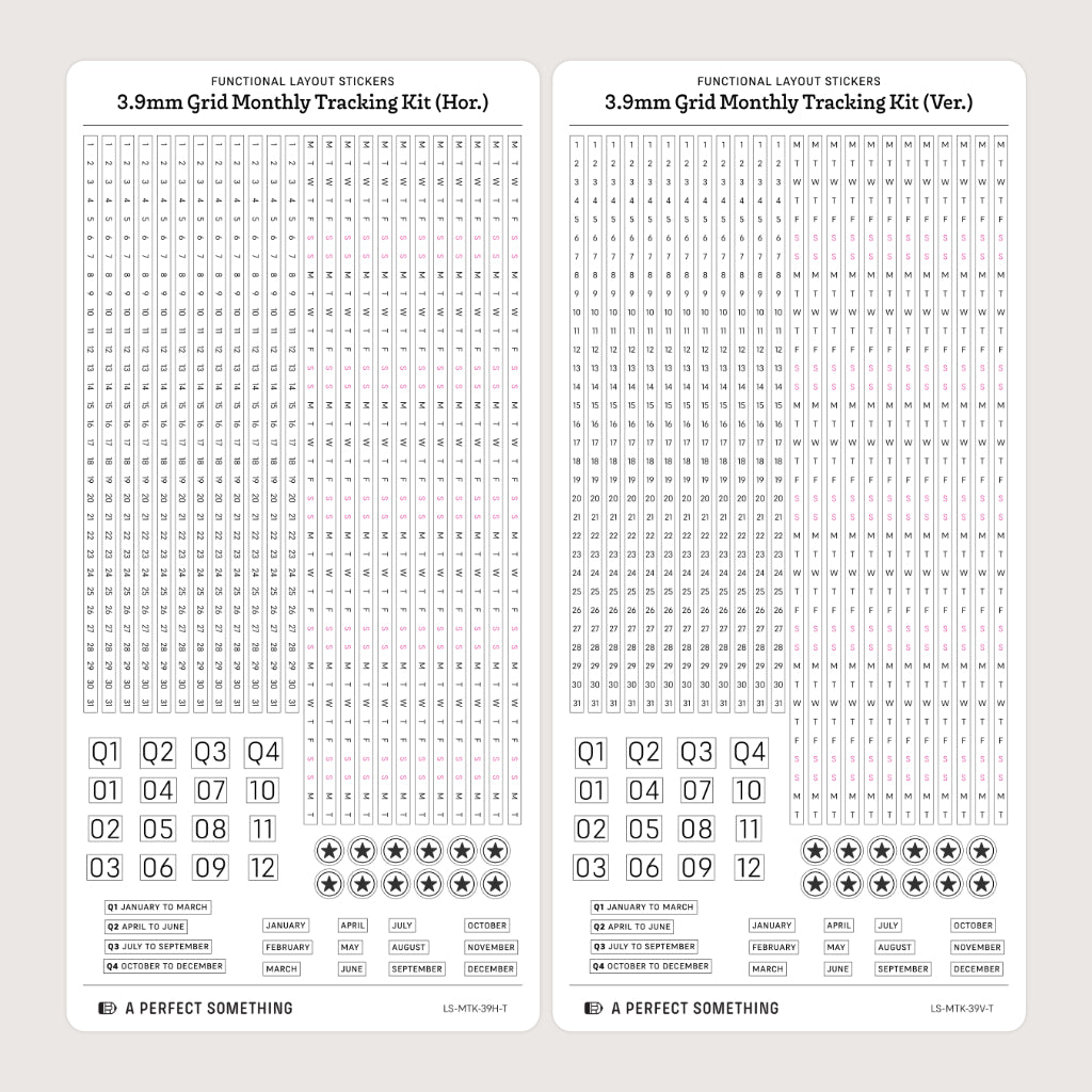 3.9mm Grid Layout Stickers: Monthly Tracking Kits