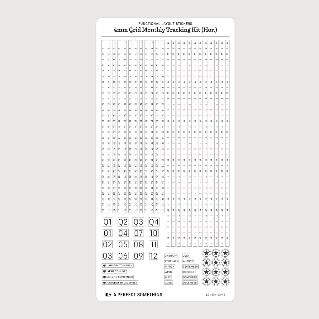 4mm Grid Layout Stickers: Monthly Tracking Kits (fits Aura Estelle planners, select Sterling Ink planners, Stalogy notebooks)