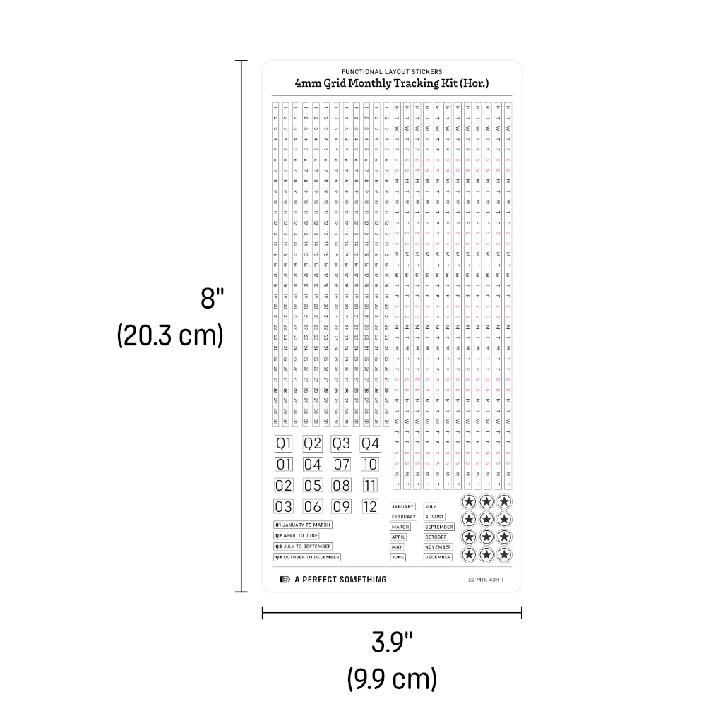 4mm Grid Layout Stickers: Monthly Tracking Kits (fits Aura Estelle planners, select Sterling Ink planners, Stalogy notebooks)