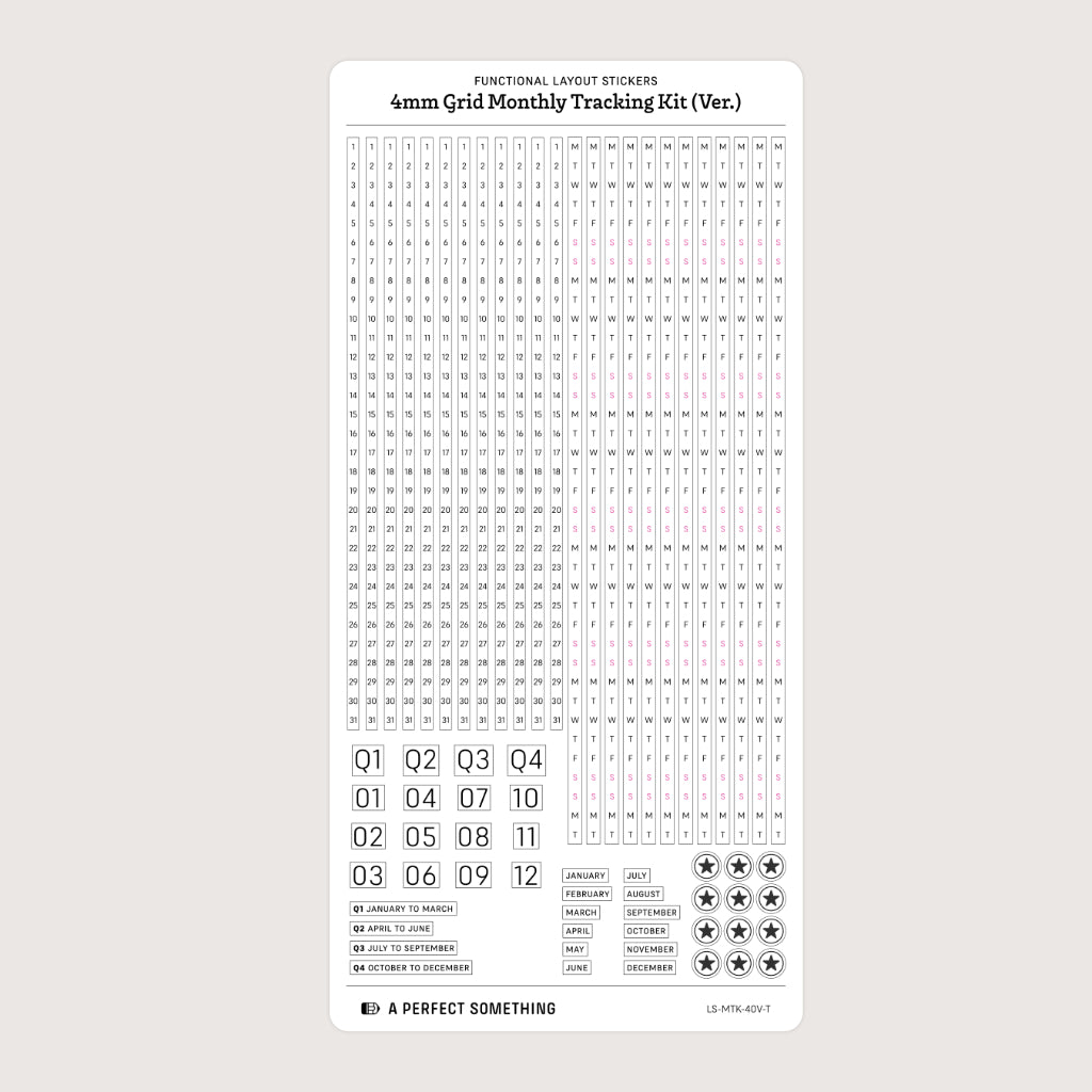 4mm Grid Layout Stickers: Monthly Tracking Kits (fits Aura Estelle planners, select Sterling Ink planners, Stalogy notebooks)