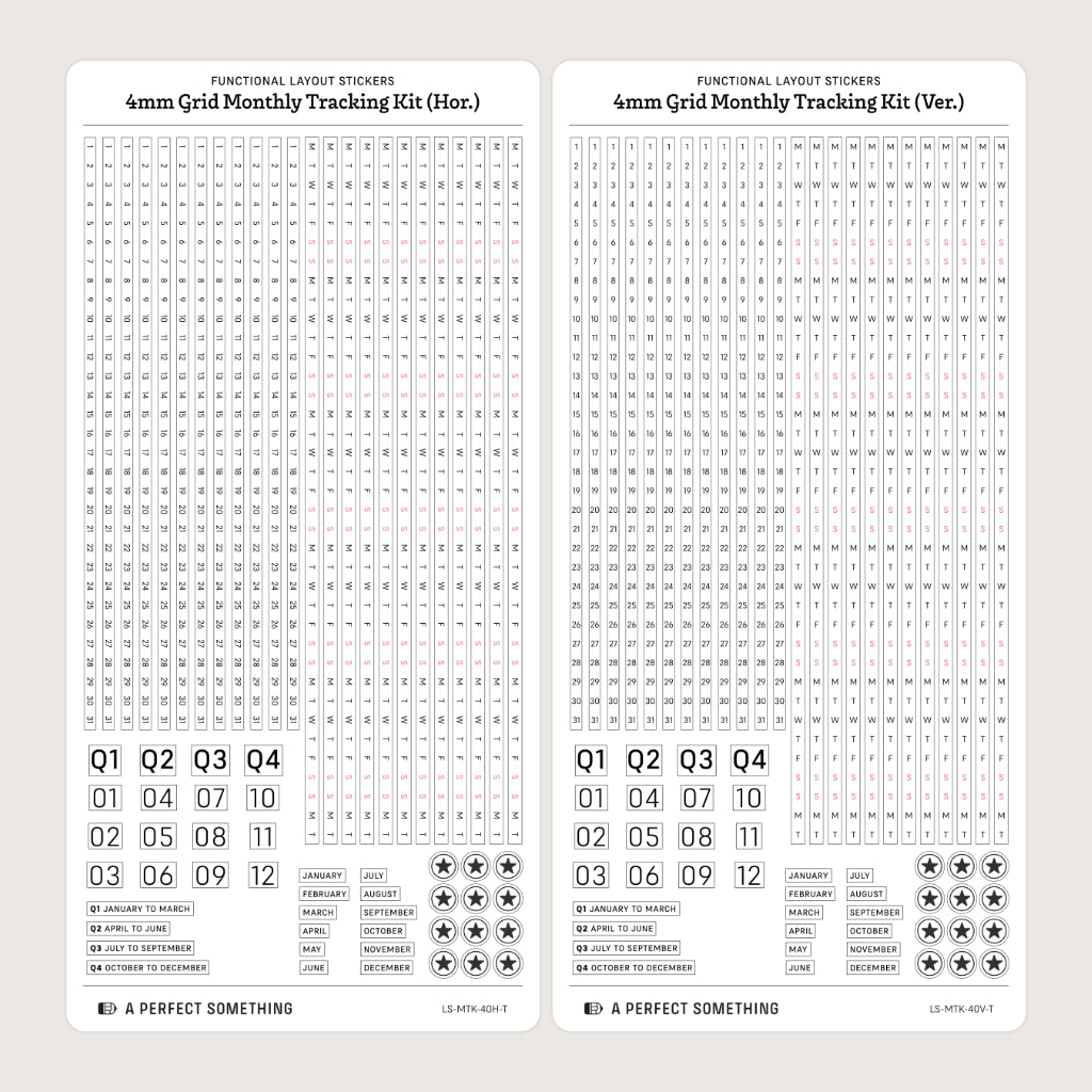 4mm Grid Layout Stickers: Monthly Tracking Kits