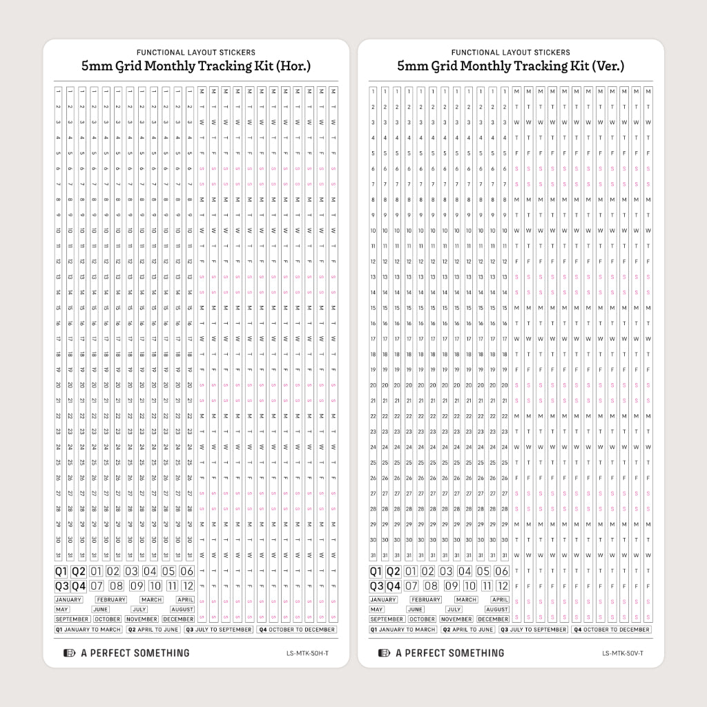 5mm Grid Layout Stickers: Monthly Tracking Kits