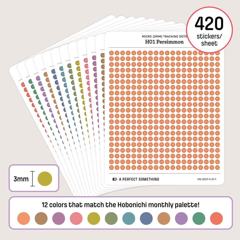 Micro (3mm) Tracking Dot Stickers: Hobonichi Color Palette [Medium Sheet Size]