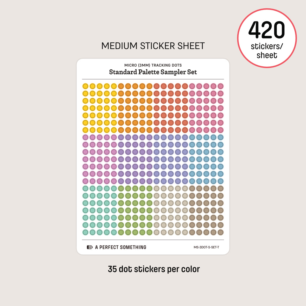 Micro (3mm) Tracking Dot Stickers: Standard Color Palette Sampler Sets