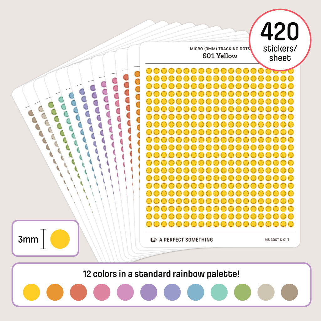 Micro (3mm) Tracking Dot Stickers: Standard Color Palette [Medium Sheet Size]