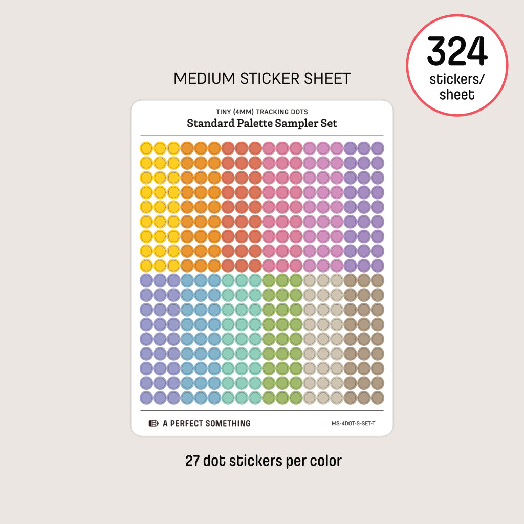 Tiny (4mm) Tracking Dot Stickers: Standard Color Palette Sampler Sets
