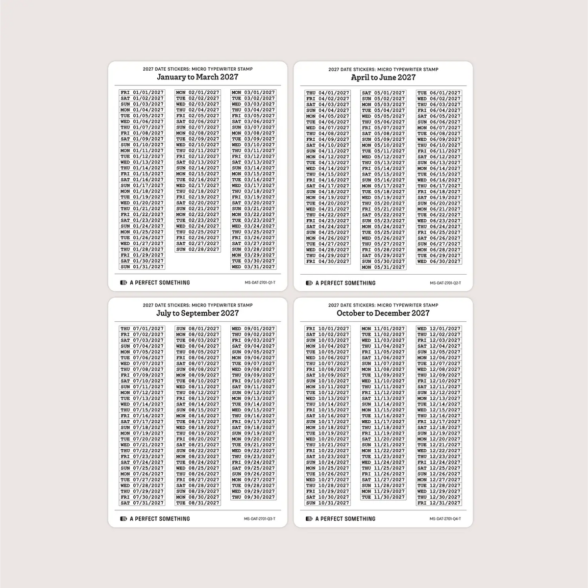 2027 Date Stickers: Micro Typewriter Stamp