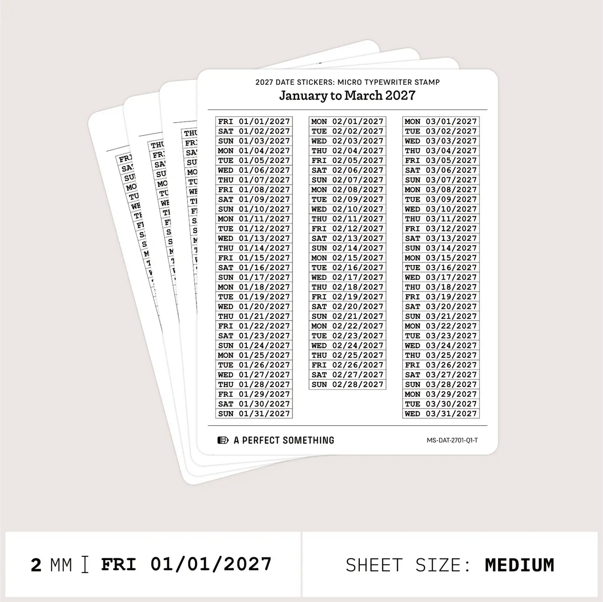 2027 Date Stickers: Micro Typewriter Stamp