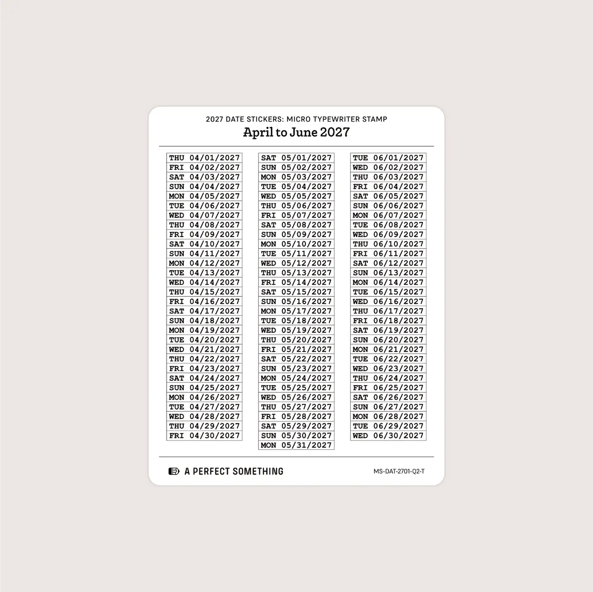 2027 Date Stickers: Micro Typewriter Stamp