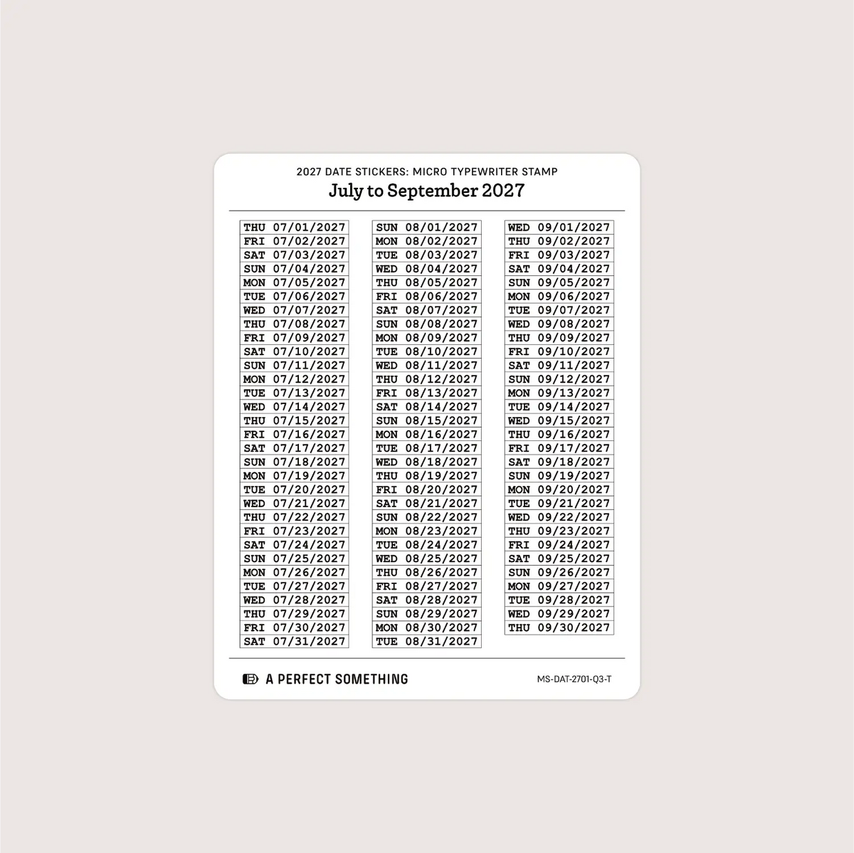 2027 Date Stickers: Micro Typewriter Stamp