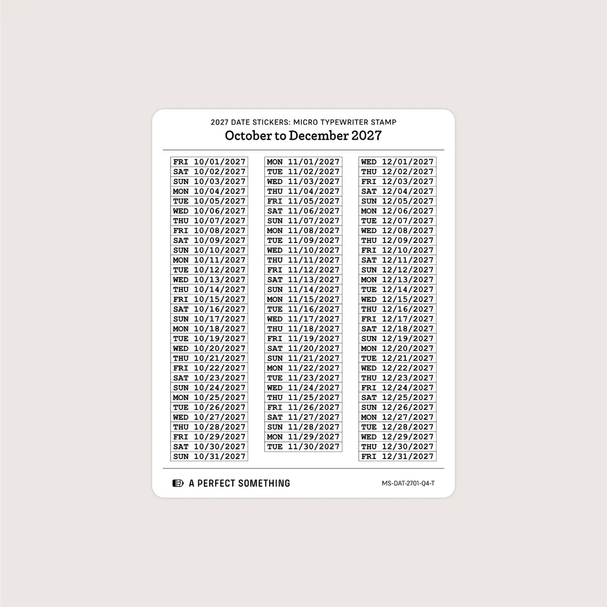 2027 Date Stickers: Micro Typewriter Stamp