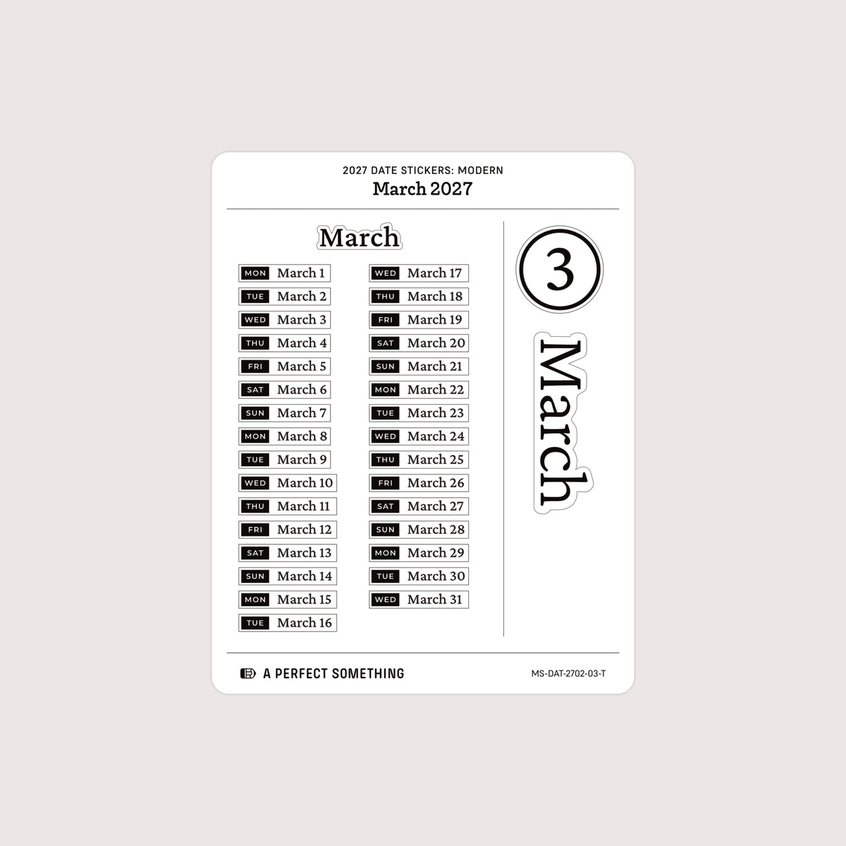 2027 Date Stickers: Modern