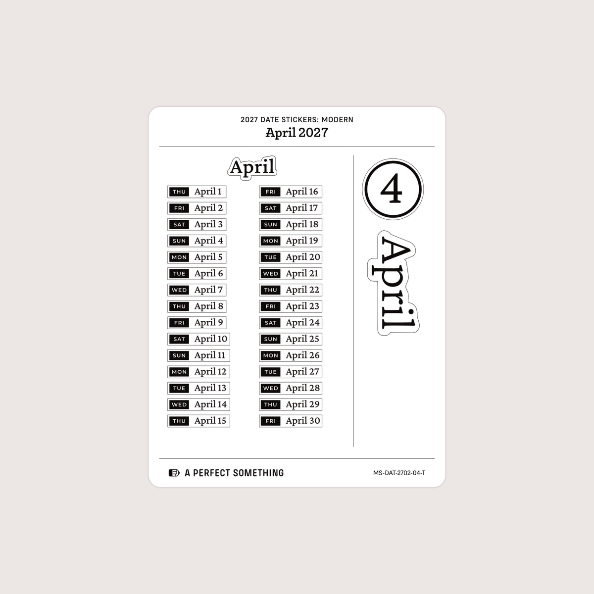 2027 Date Stickers: Modern