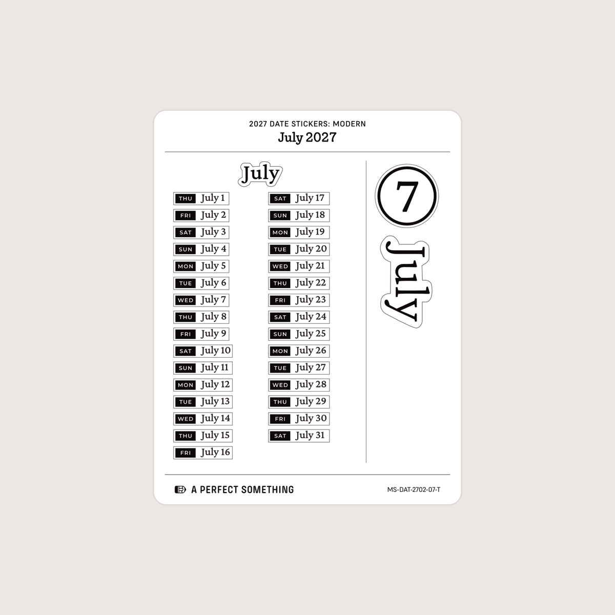 2027 Date Stickers: Modern