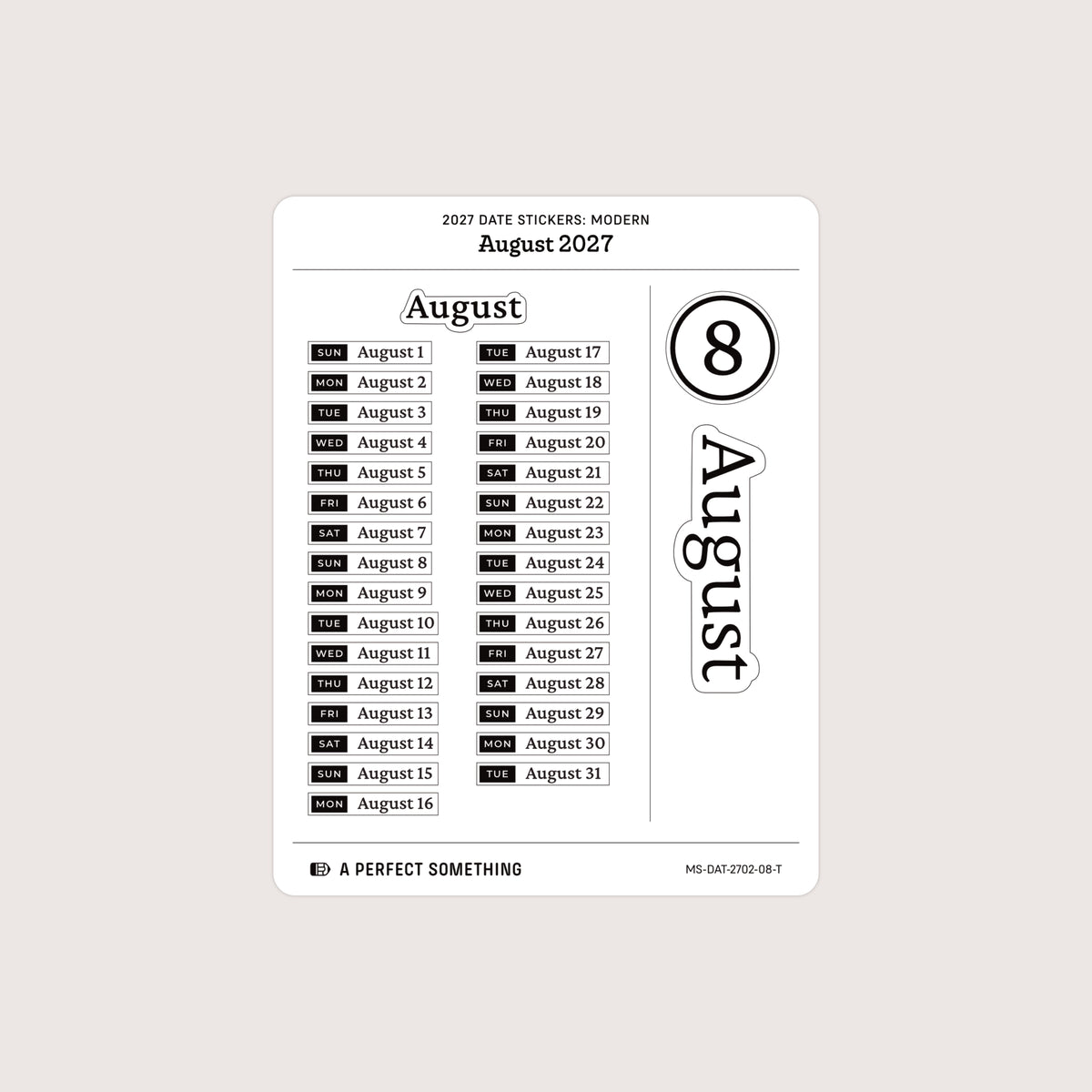 2027 Date Stickers: Modern
