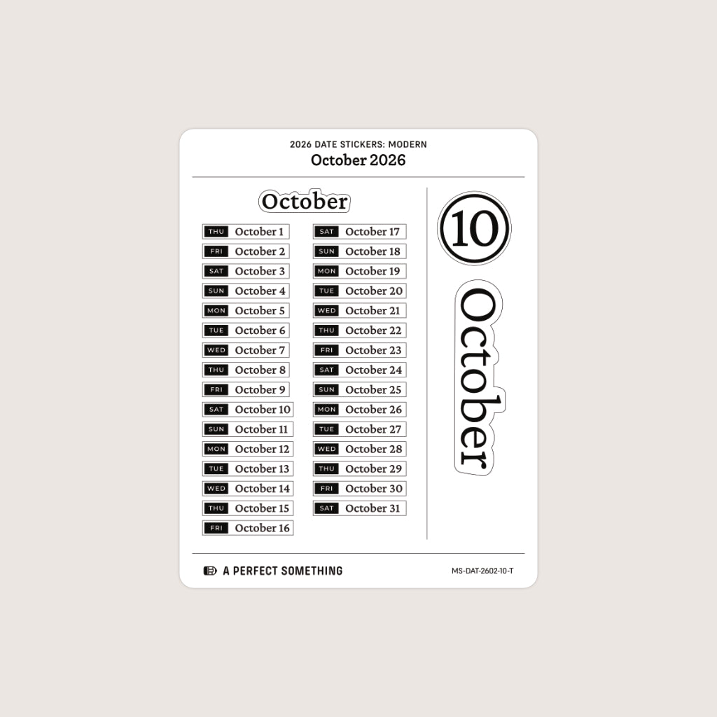 2026 Date Stickers: Modern (Black and White)