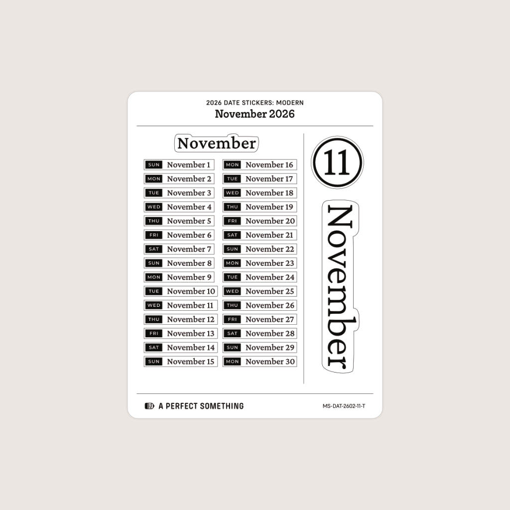2026 Date Stickers: Modern (Black and White)