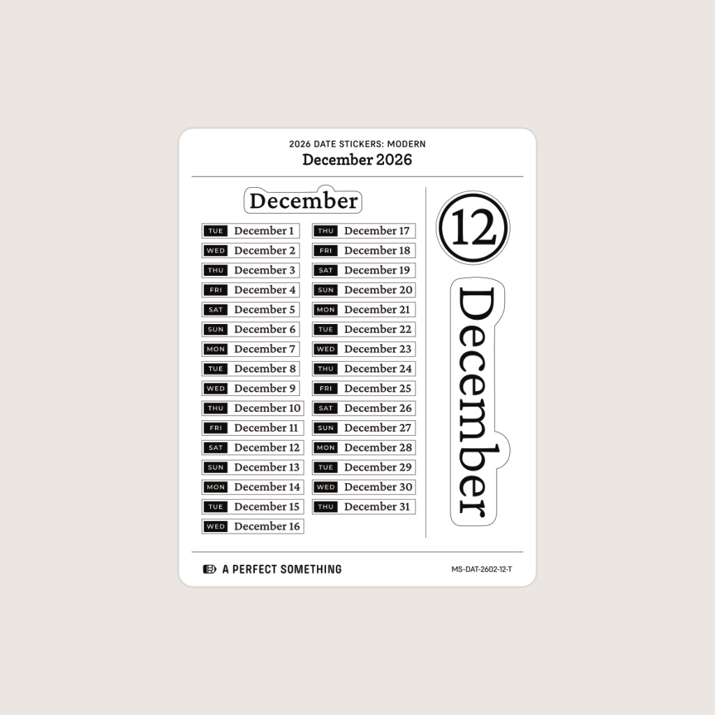 2026 Date Stickers: Modern (Black and White)