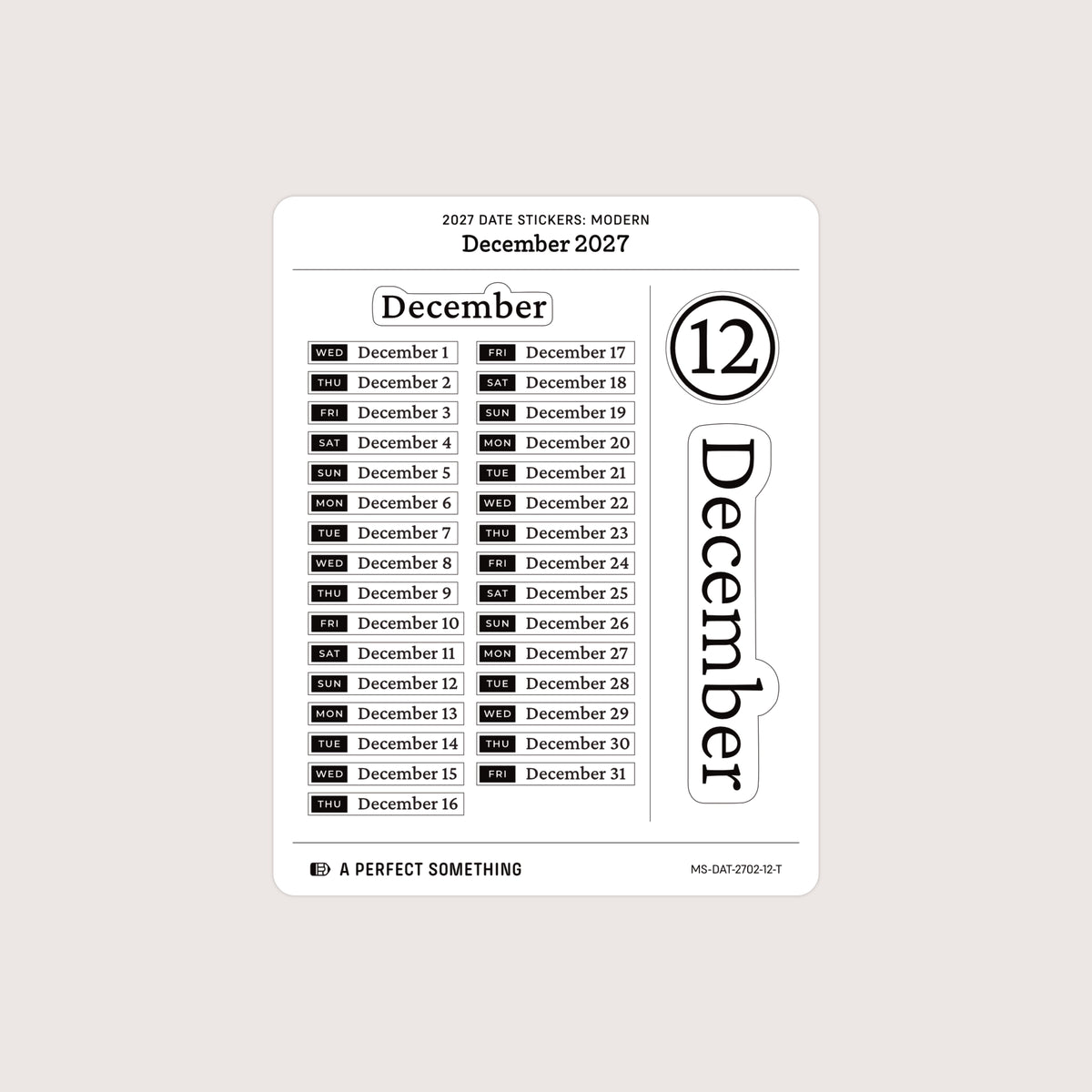 2027 Date Stickers: Modern