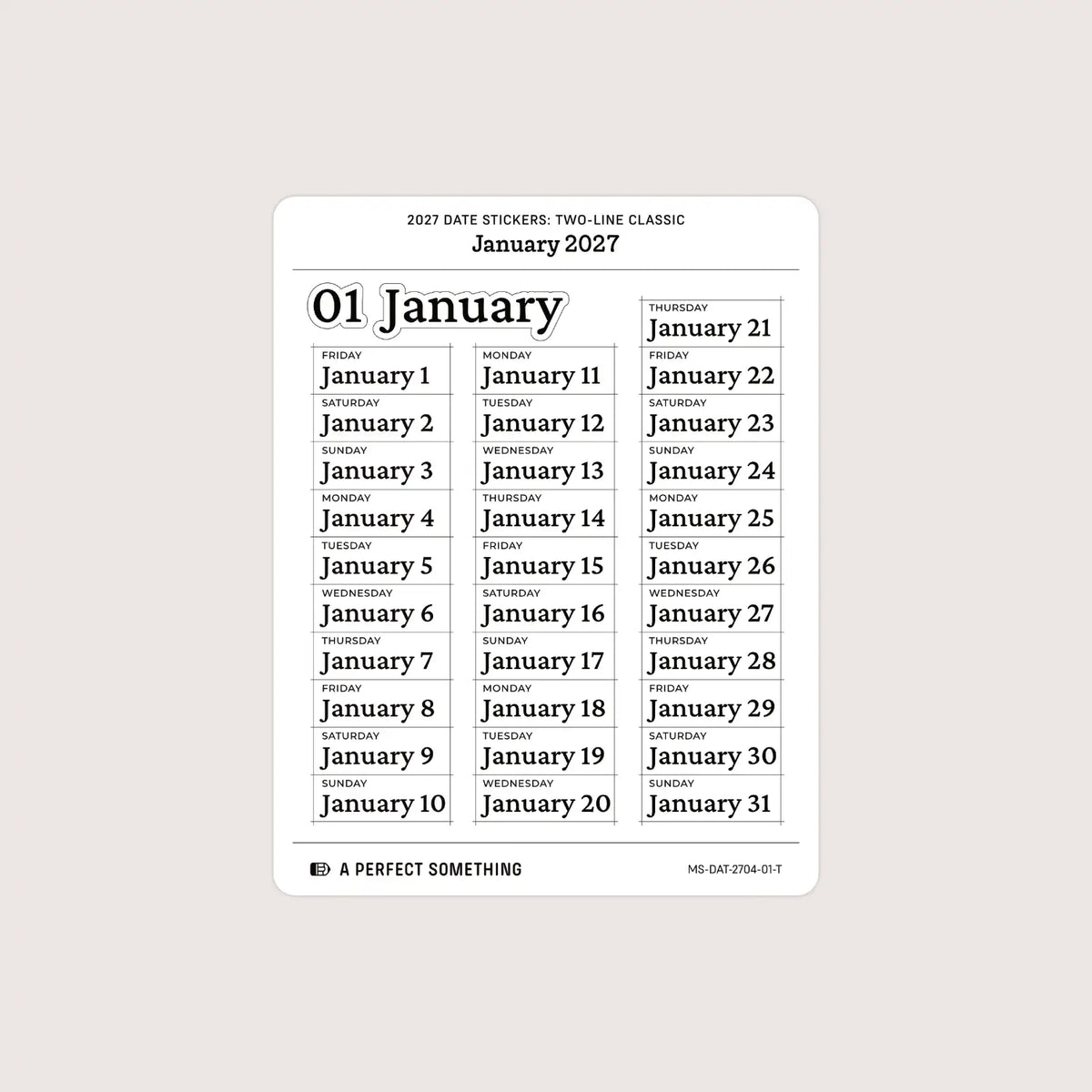 2027 Date Stickers: Two Line Classic