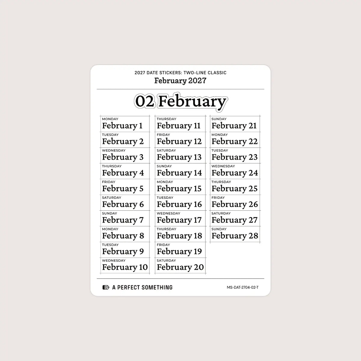 2027 Date Stickers: Two Line Classic
