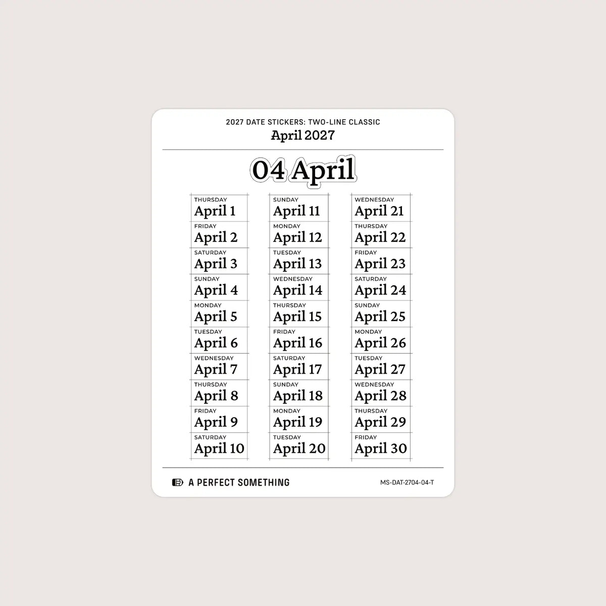 2027 Date Stickers: Two Line Classic