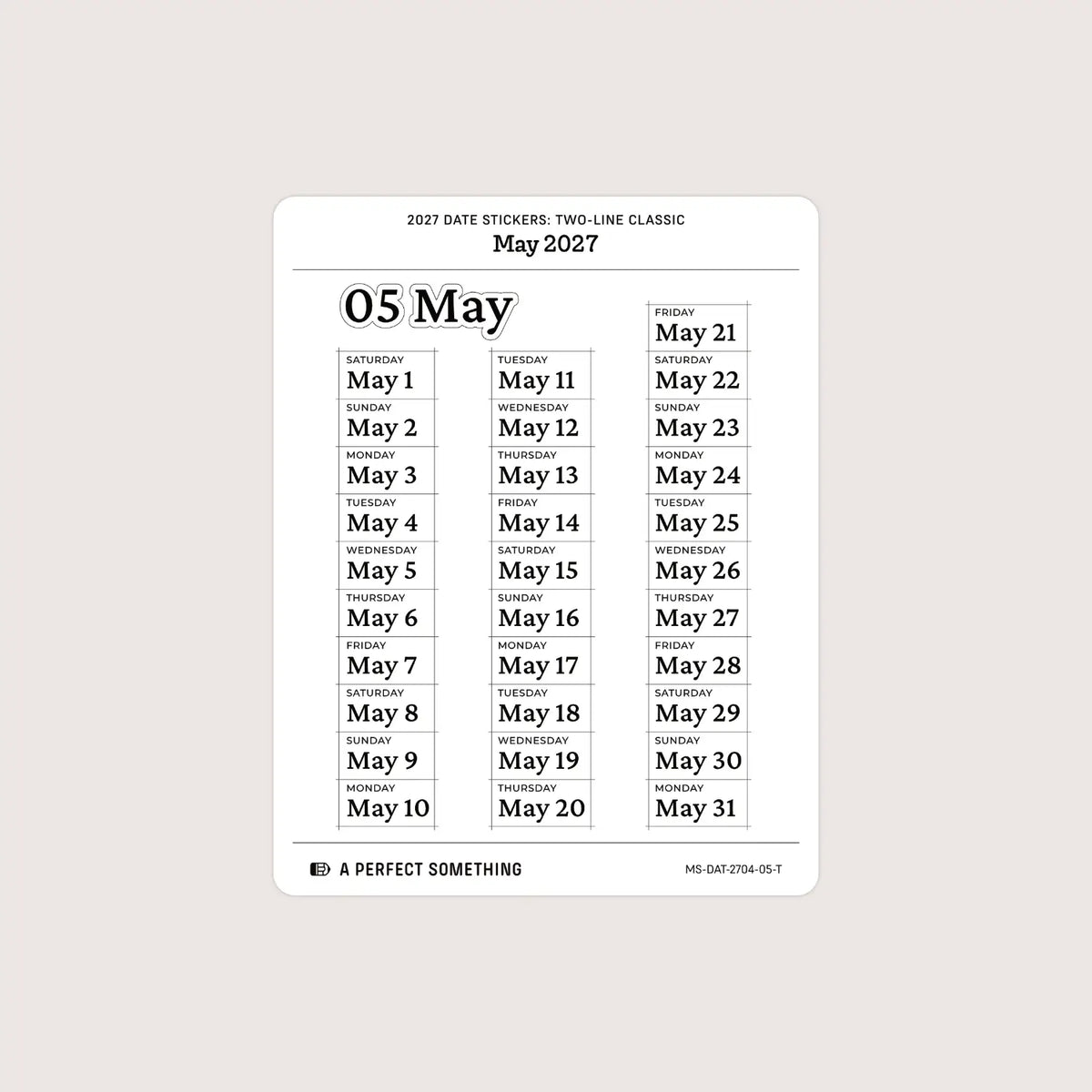 2027 Date Stickers: Two Line Classic