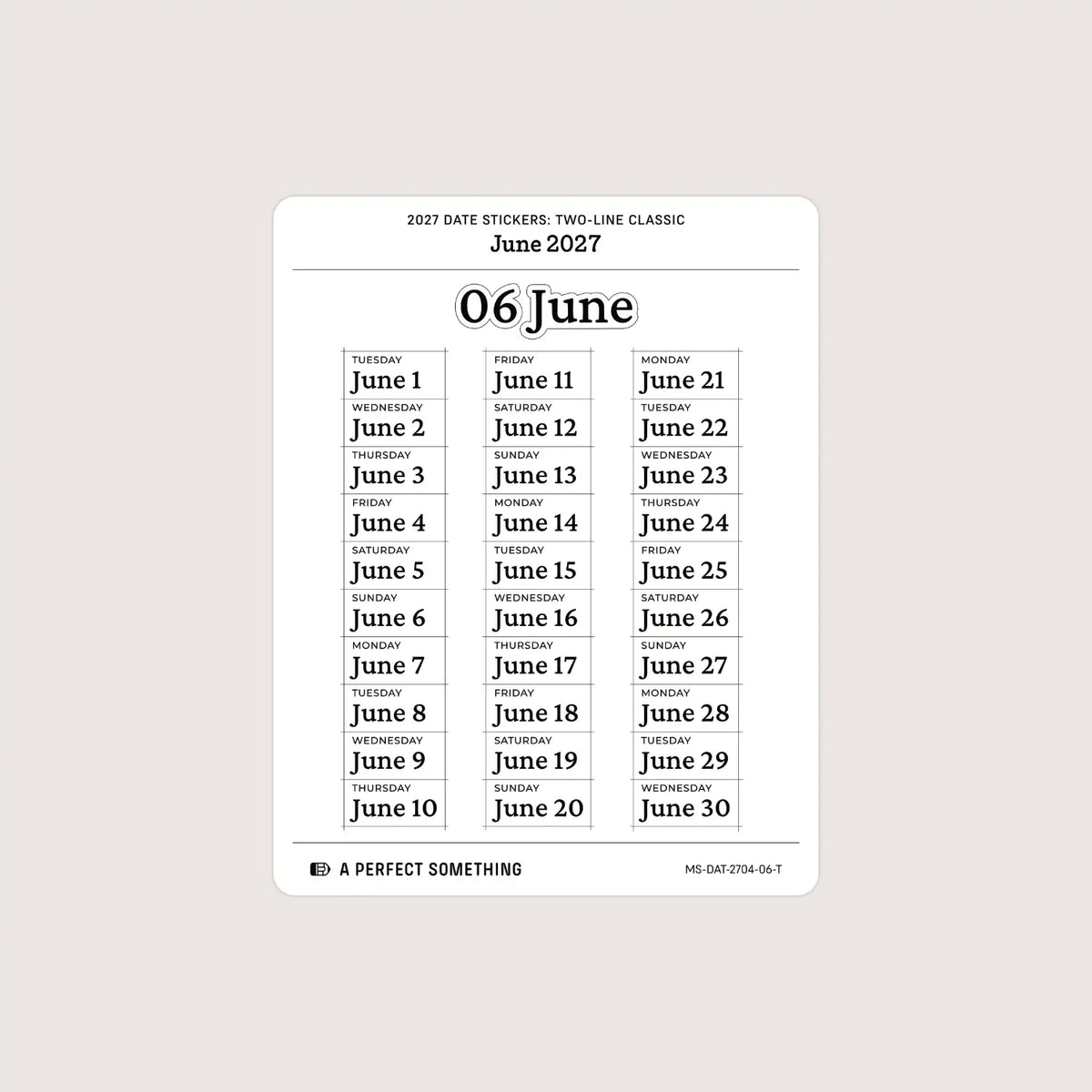 2027 Date Stickers: Two Line Classic