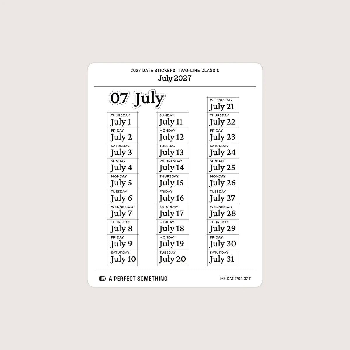 2027 Date Stickers: Two Line Classic