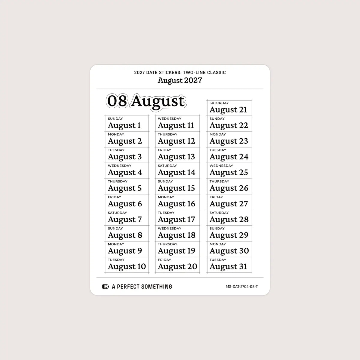 2027 Date Stickers: Two Line Classic