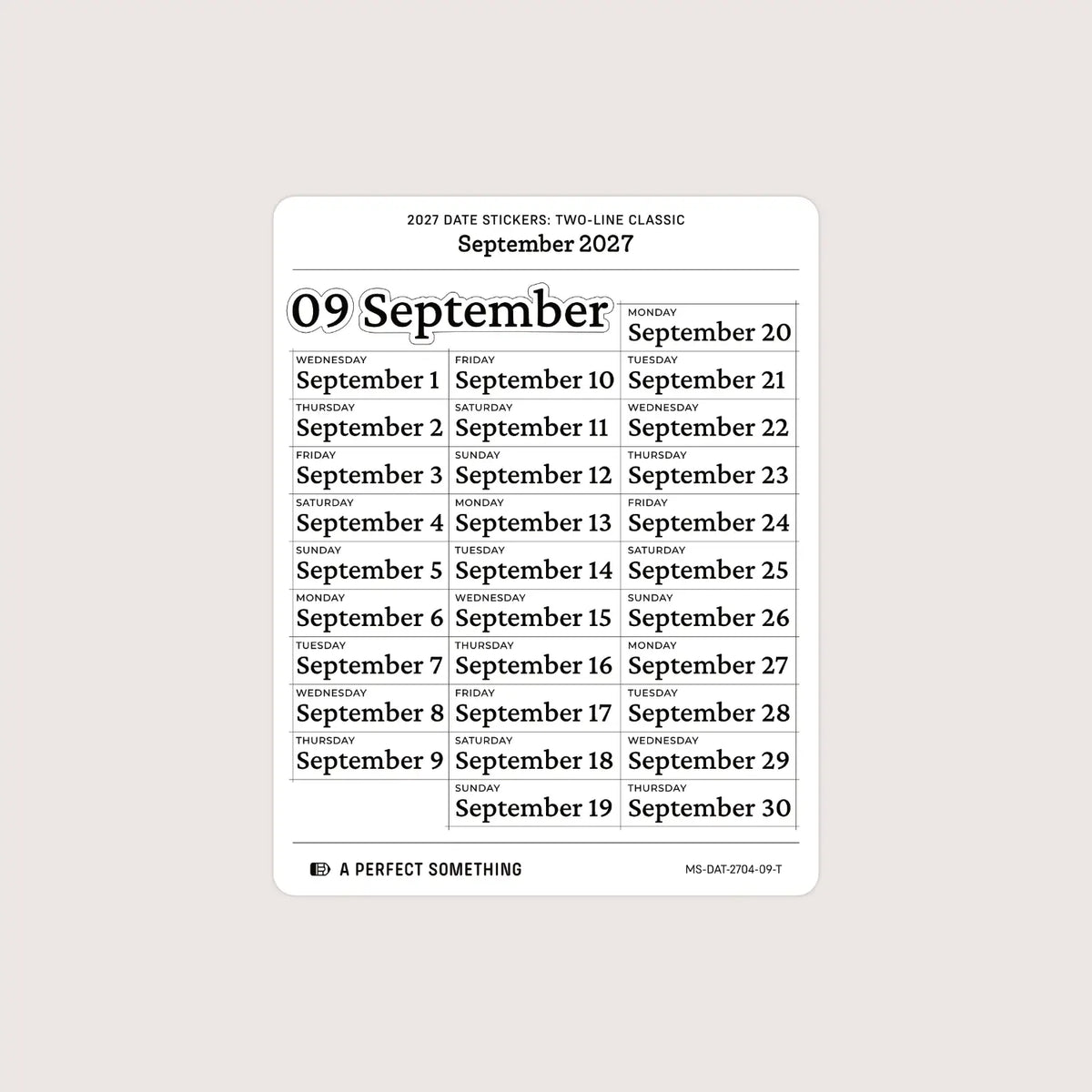 2027 Date Stickers: Two Line Classic