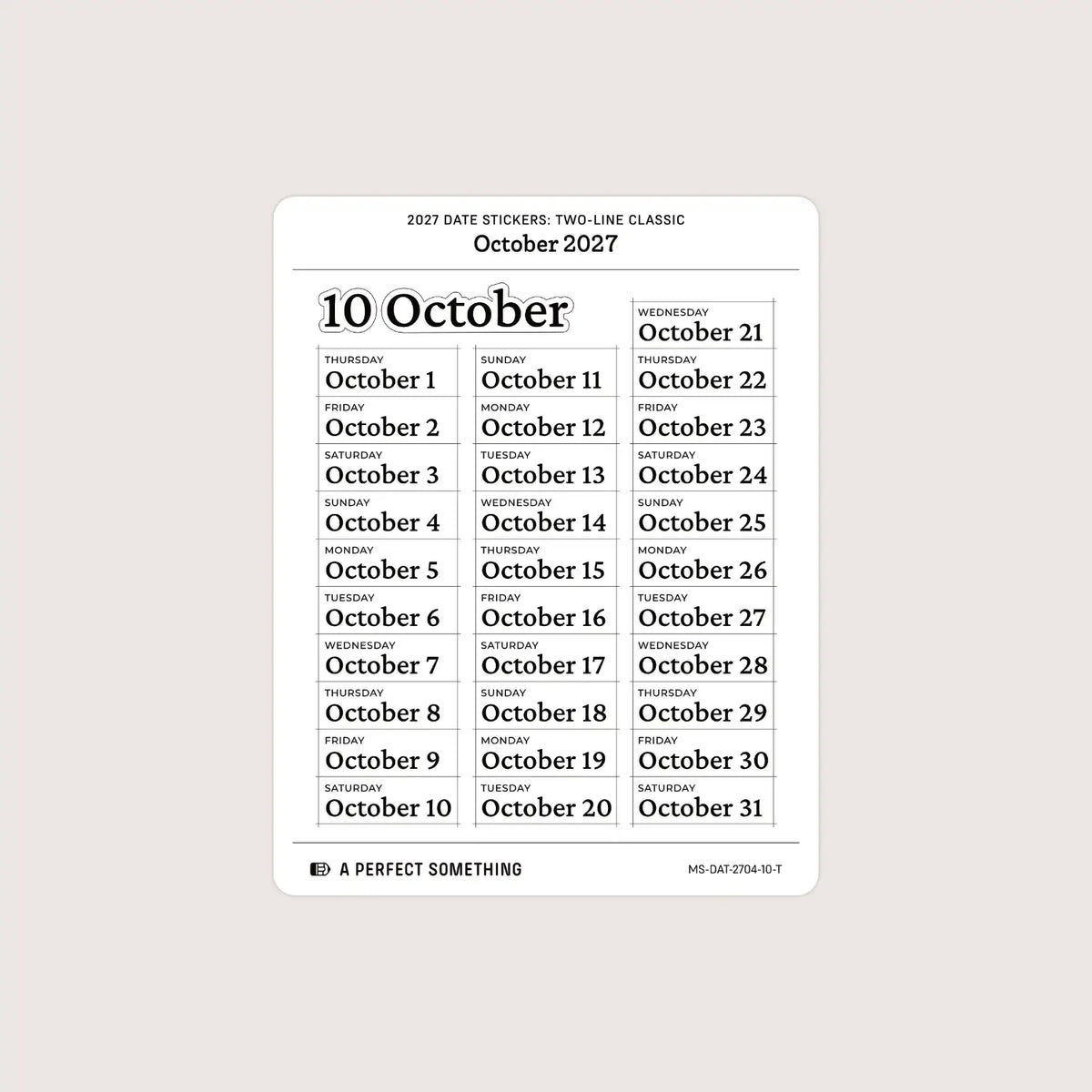 2027 Date Stickers: Two Line Classic